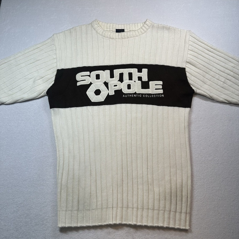 Vintage Southpole Mens Pullover Sweater L Hip Hop Rap White Brown Urban Street